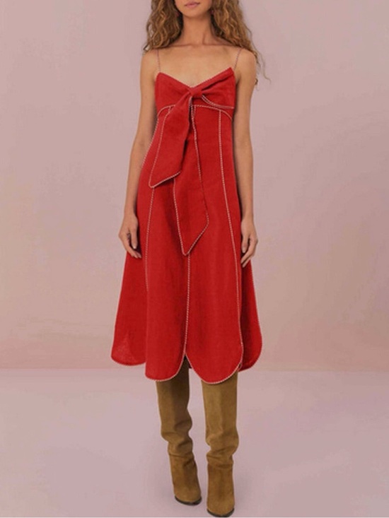 FARM Rio Dresses & Skirts - NWT FARM Rio Red Front Bow Linen Midi Dress Dark Red Size M MSRP $270